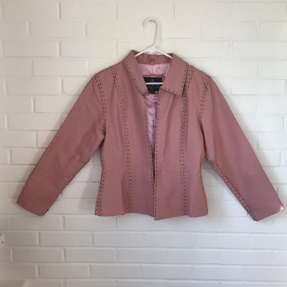 Vintage Oscar Piel Pink leather jacket XL lace up grommets